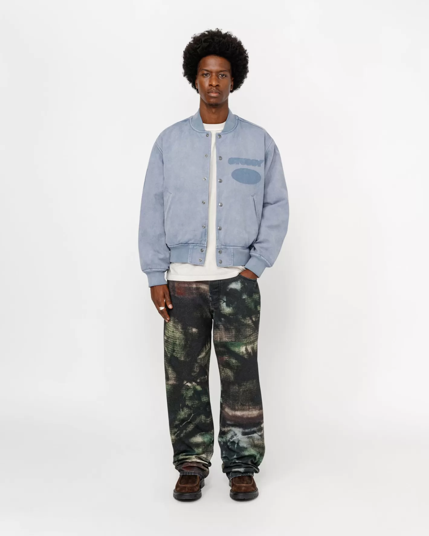 GHOST LOGO CANVAS VARSITY JACKET>Stüssy Flash Sale